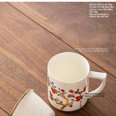LY SỨ UỐNG TRÀ HỌA TIẾT QUẢ HỒNG